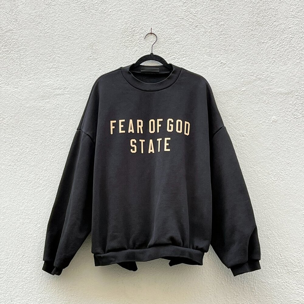 Men's Fear Of God State Essentials Black Fleece Crewneck Sweatshirt Size Large